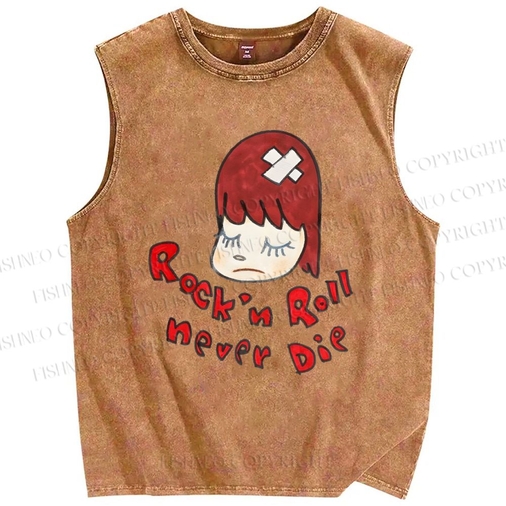 Unisex Rock'n Roll Never Die Yoshitomo Nara Printed Washed Tank Top