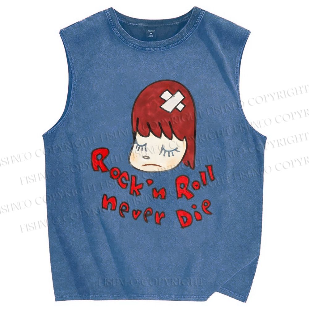 Unisex Rock'n Roll Never Die Yoshitomo Nara Printed Washed Tank Top