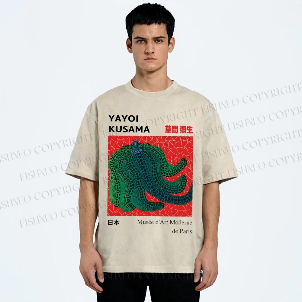 Unisex Yayoi Kusama Pumpkin Printed Washed Tee