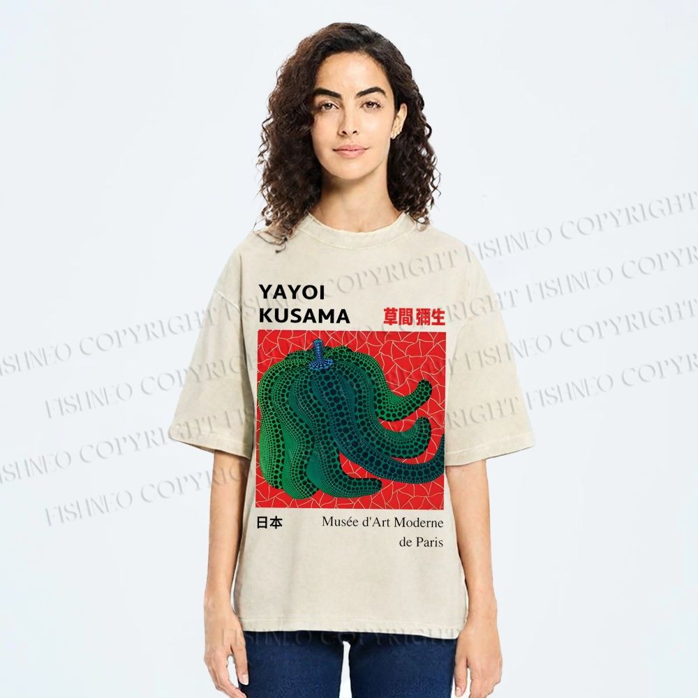 Unisex Yayoi Kusama Pumpkin Printed Washed Tee