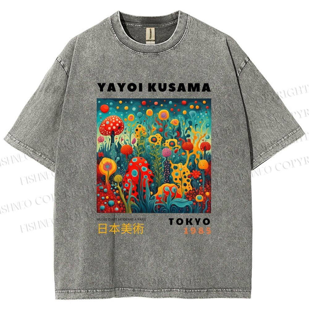 Unisex Yayoi Kusama Polka Dot Mushrooms Printed Washed Tee