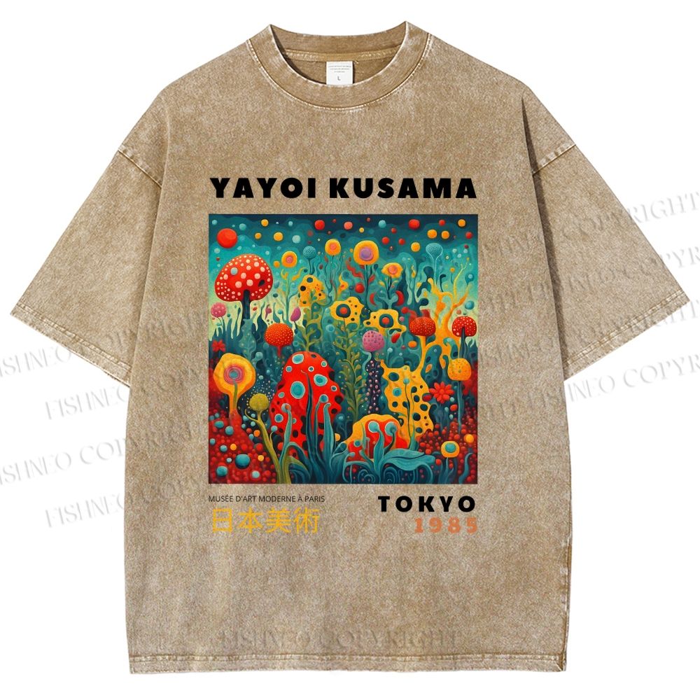 Unisex Yayoi Kusama Polka Dot Mushrooms Printed Washed Tee