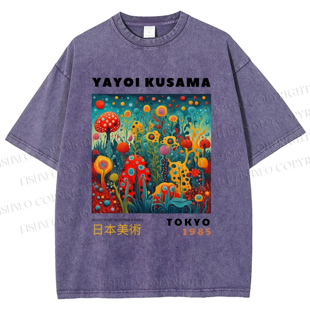 Unisex Yayoi Kusama Polka Dot Mushrooms Printed Washed Tee