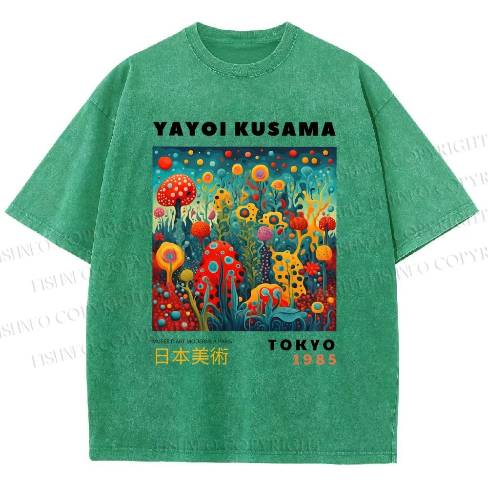 Unisex Yayoi Kusama Polka Dot Mushrooms Printed Washed Tee