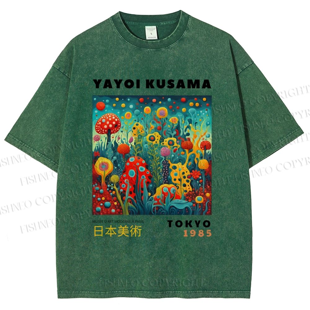 Unisex Yayoi Kusama Polka Dot Mushrooms Printed Washed Tee
