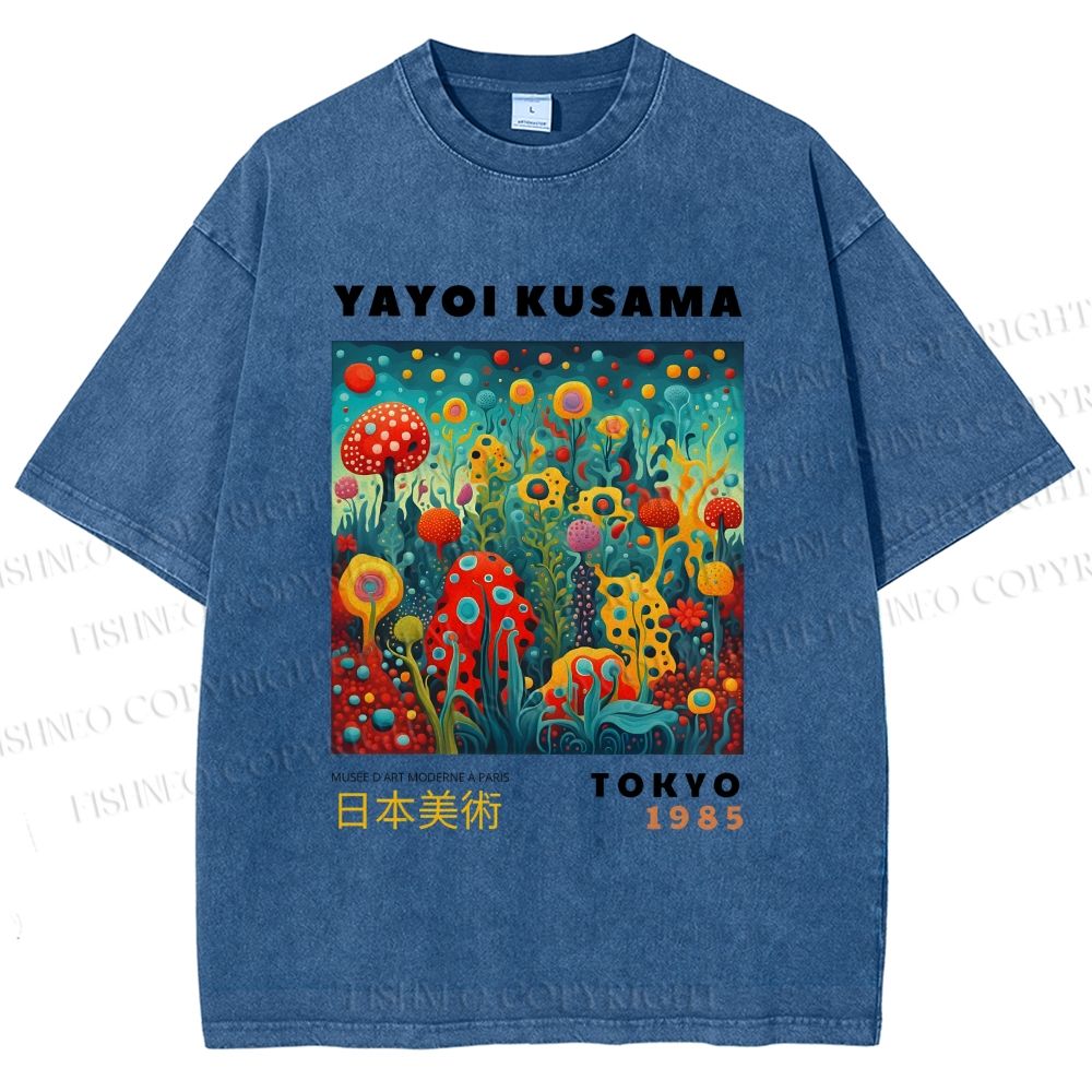 Unisex Yayoi Kusama Polka Dot Mushrooms Printed Washed Tee