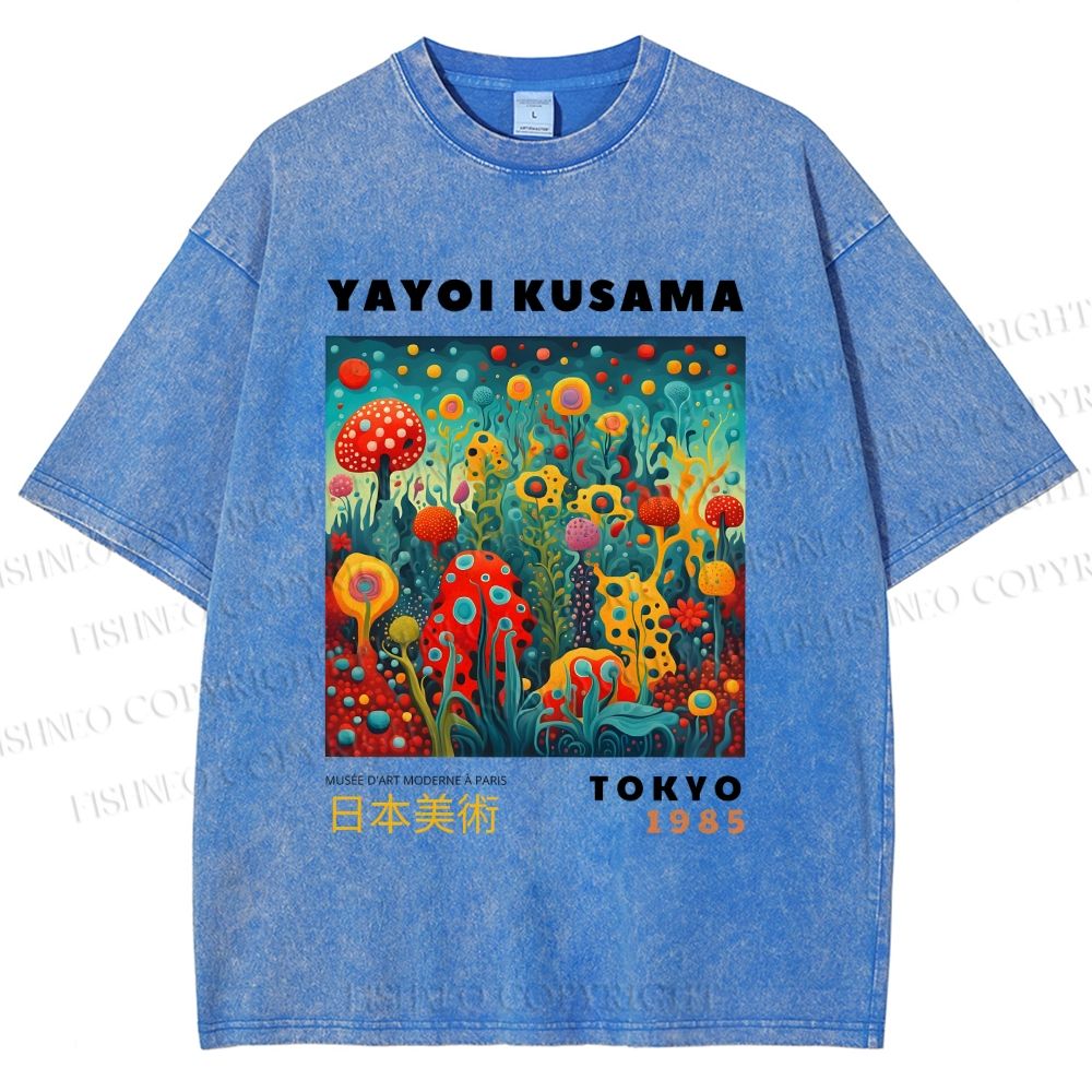 Unisex Yayoi Kusama Polka Dot Mushrooms Printed Washed Tee