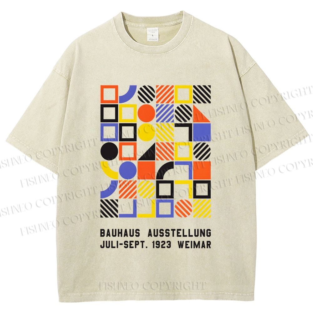 Unisex Bauhaus Color Geometric Printed Washed Tee