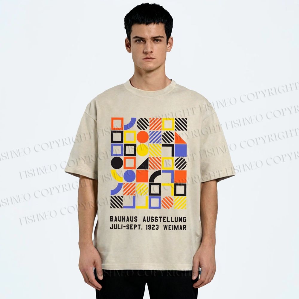 Unisex Bauhaus Color Geometric Printed Washed Tee
