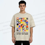 Unisex Bauhaus Color Geometric Printed Washed Tee