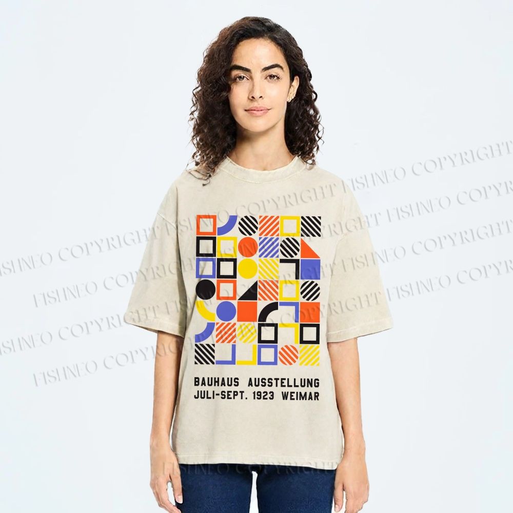 Unisex Bauhaus Color Geometric Printed Washed Tee