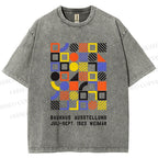 Unisex Bauhaus Color Geometric Printed Washed Tee