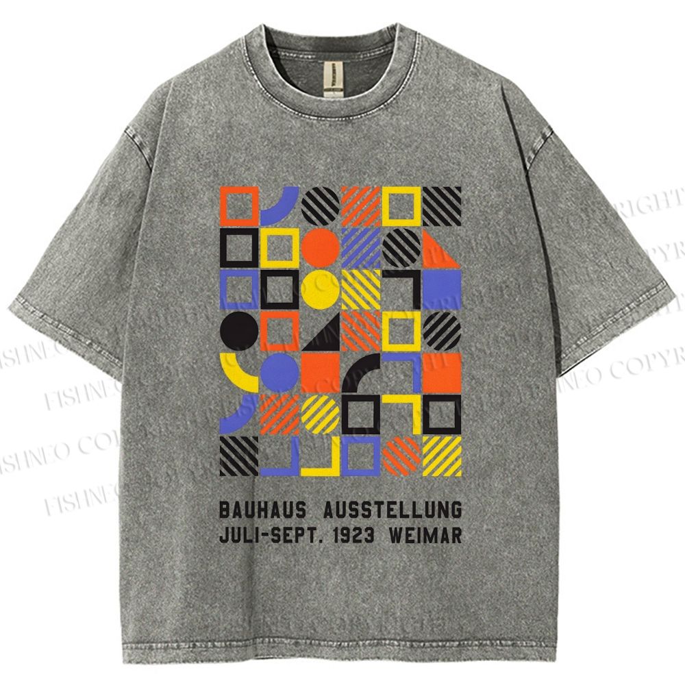 Unisex Bauhaus Color Geometric Printed Washed Tee