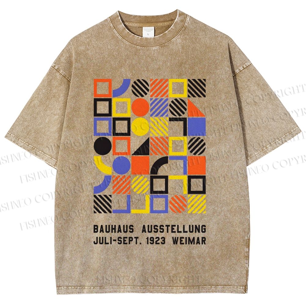 Unisex Bauhaus Color Geometric Printed Washed Tee