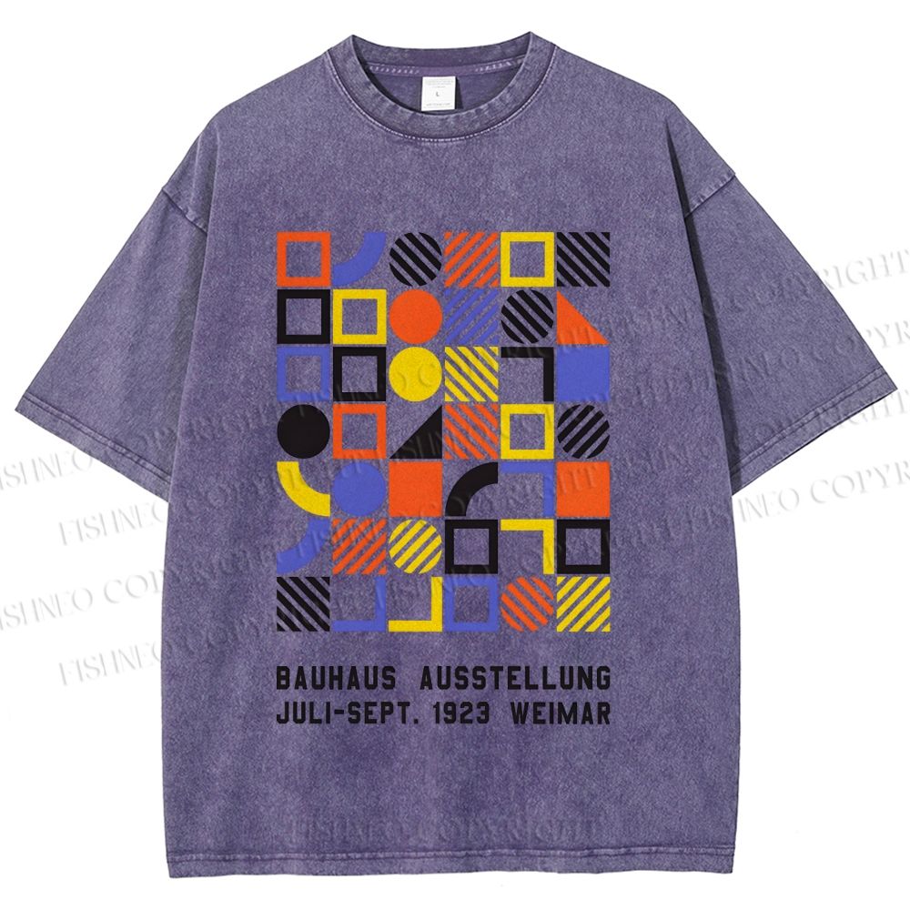 Unisex Bauhaus Color Geometric Printed Washed Tee
