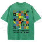 Unisex Bauhaus Color Geometric Printed Washed Tee