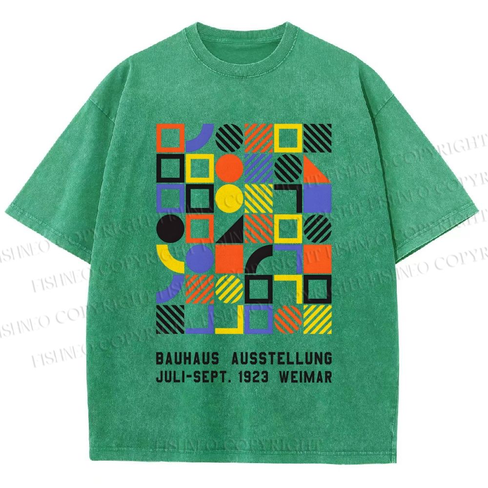 Unisex Bauhaus Color Geometric Printed Washed Tee