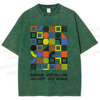 Unisex Bauhaus Color Geometric Printed Washed Tee