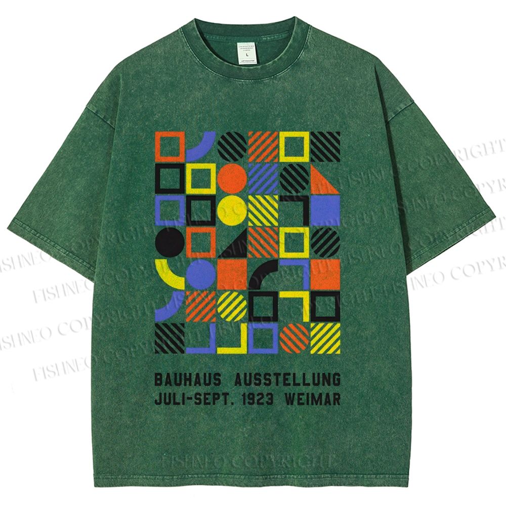 Unisex Bauhaus Color Geometric Printed Washed Tee