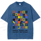 Unisex Bauhaus Color Geometric Printed Washed Tee