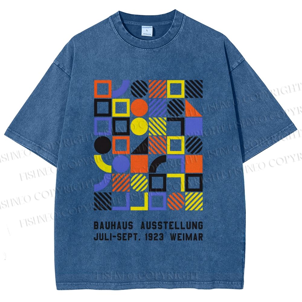 Unisex Bauhaus Color Geometric Printed Washed Tee