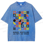 Unisex Bauhaus Color Geometric Printed Washed Tee