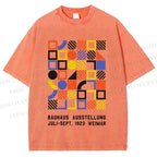 Unisex Bauhaus Color Geometric Printed Washed Tee