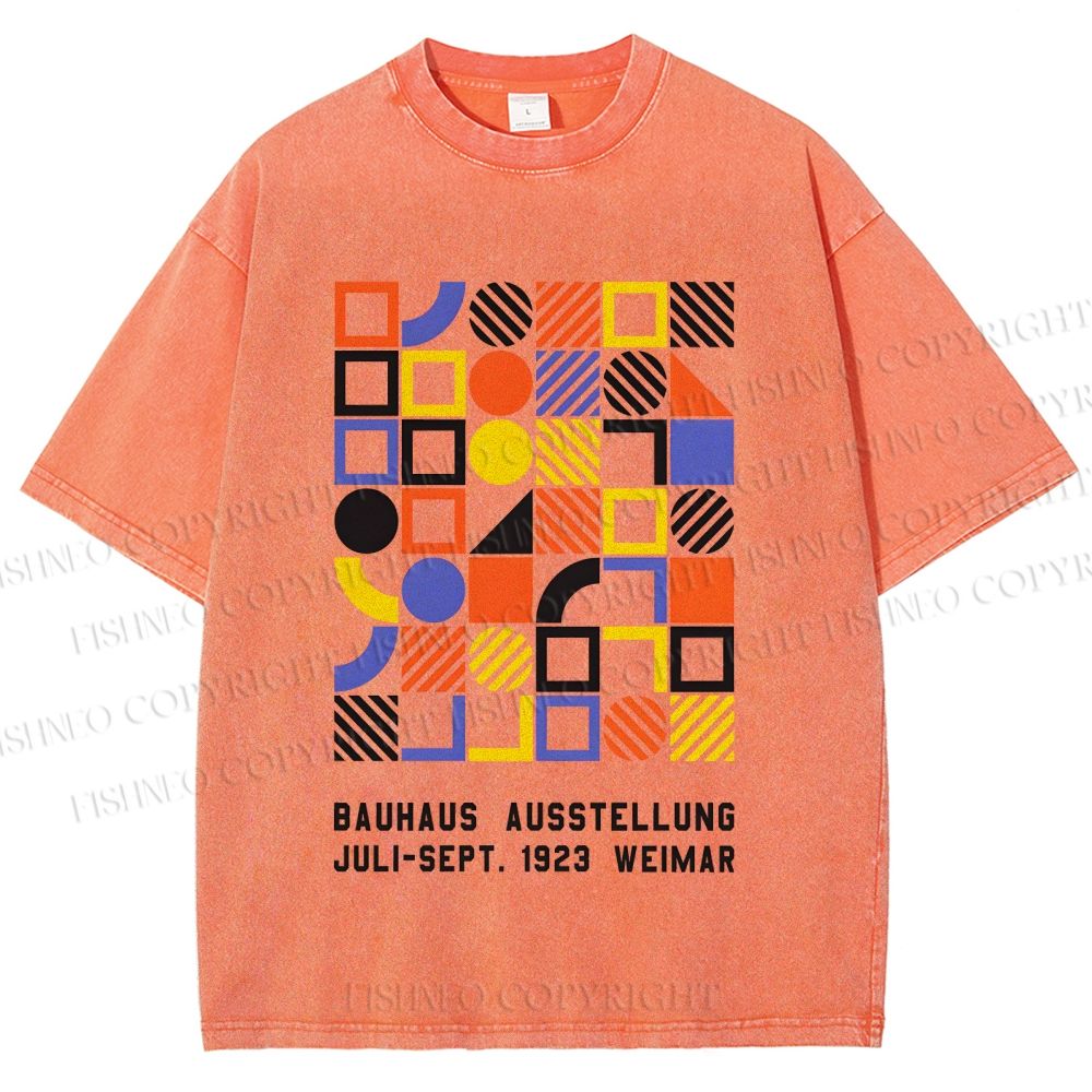 Unisex Bauhaus Color Geometric Printed Washed Tee