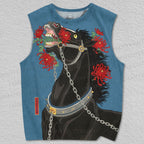 Unisex Neo-Ukiyo-e Black Horse Printed Tank Top