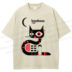 Unisex Bauhaus Geometric Cat Printed Washed Tee