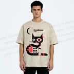 Unisex Bauhaus Geometric Cat Printed Washed Tee
