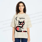 Unisex Bauhaus Geometric Cat Printed Washed Tee