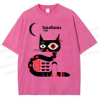 Unisex Bauhaus Geometric Cat Printed Washed Tee