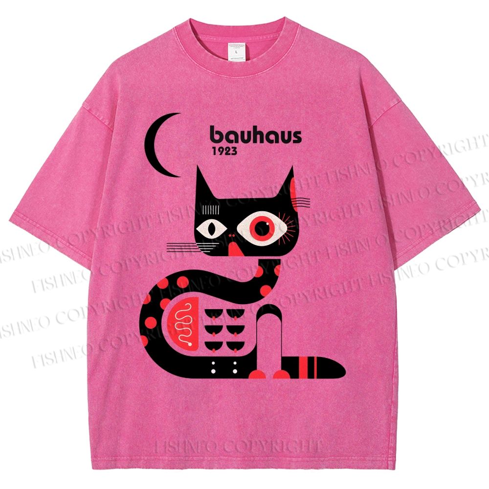 Unisex Bauhaus Geometric Cat Printed Washed Tee