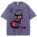 Unisex Bauhaus Geometric Cat Printed Washed Tee