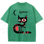 Unisex Bauhaus Geometric Cat Printed Washed Tee