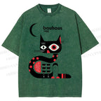 Unisex Bauhaus Geometric Cat Printed Washed Tee