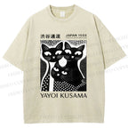 Unisex Yayoi Kusama Polka Dot Cat Printed Washed Tee
