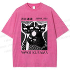 Unisex Yayoi Kusama Polka Dot Cat Printed Washed Tee