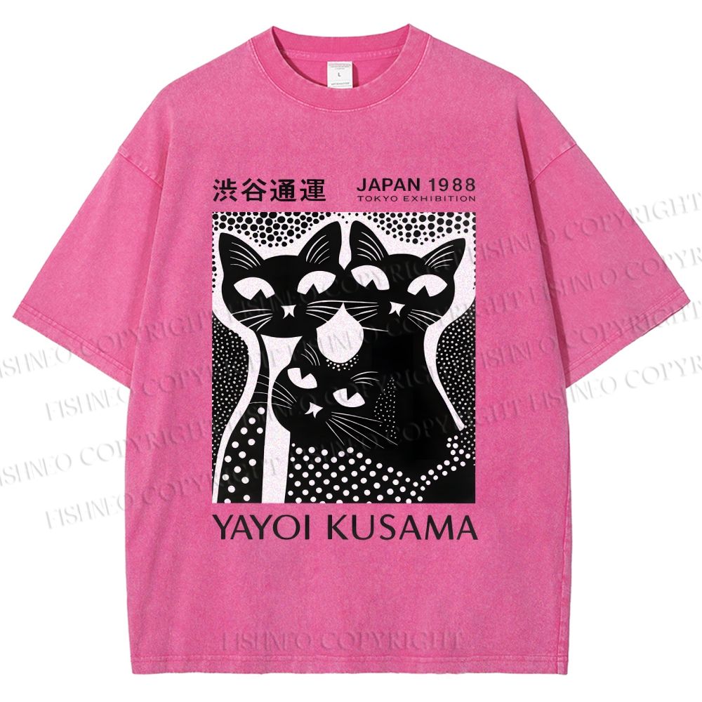 Unisex Yayoi Kusama Polka Dot Cat Printed Washed Tee
