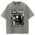 Unisex Yayoi Kusama Polka Dot Cat Printed Washed Tee