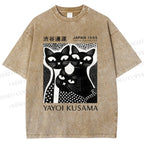 Unisex Yayoi Kusama Polka Dot Cat Printed Washed Tee