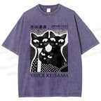 Unisex Yayoi Kusama Polka Dot Cat Printed Washed Tee
