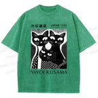 Unisex Yayoi Kusama Polka Dot Cat Printed Washed Tee