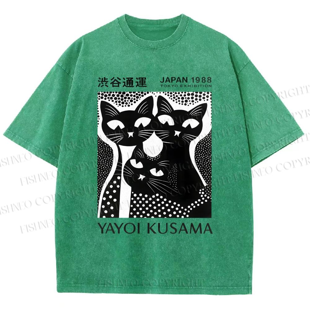 Unisex Yayoi Kusama Polka Dot Cat Printed Washed Tee
