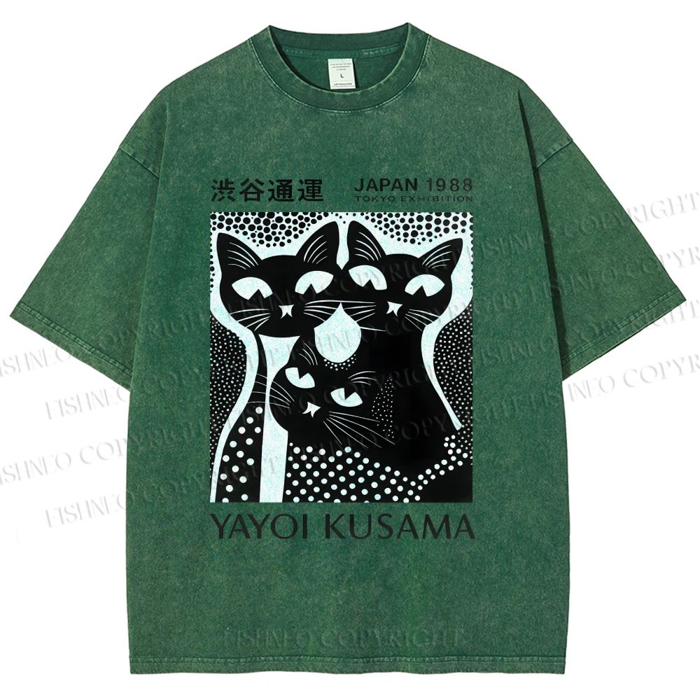 Unisex Yayoi Kusama Polka Dot Cat Printed Washed Tee