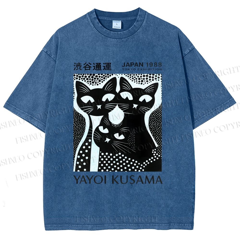 Unisex Yayoi Kusama Polka Dot Cat Printed Washed Tee