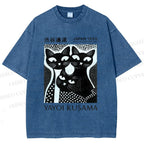 Unisex Yayoi Kusama Polka Dot Cat Printed Washed Tee