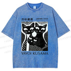 Unisex Yayoi Kusama Polka Dot Cat Printed Washed Tee
