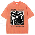 Unisex Yayoi Kusama Polka Dot Cat Printed Washed Tee